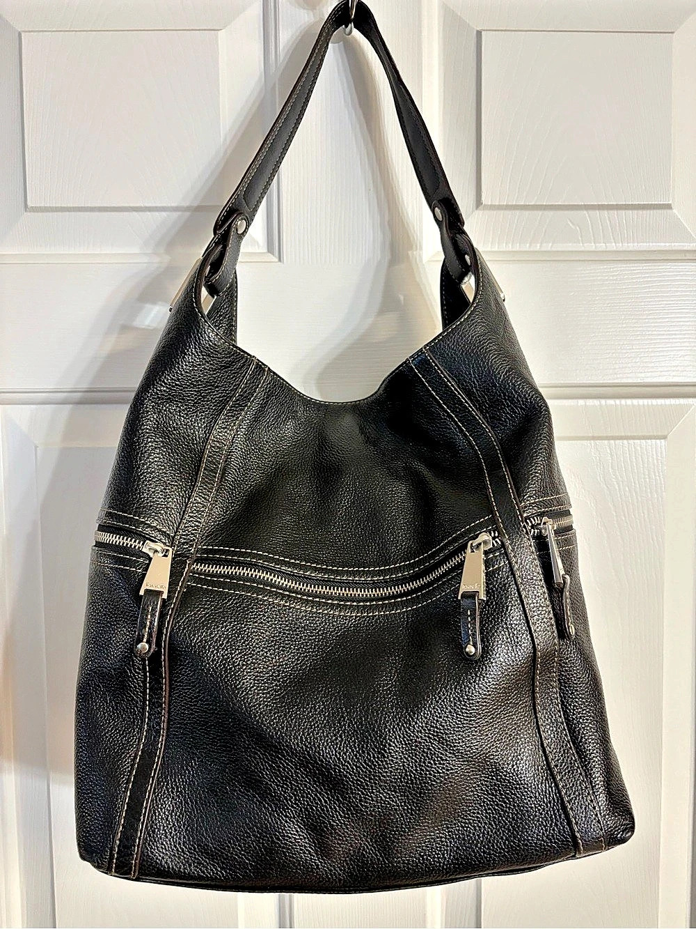 Tignanello Black Pebbled Leather Hobo Shoulder Bag